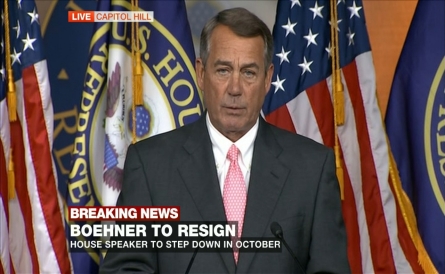 House Speaker John Boehner resigns from Congress